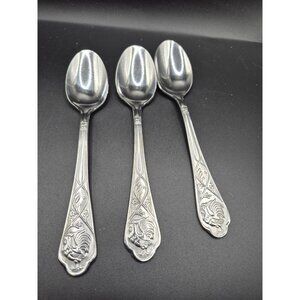 Vintage Cambridge Stainless Steel Teaspoons With Rooster Design Set Of 3